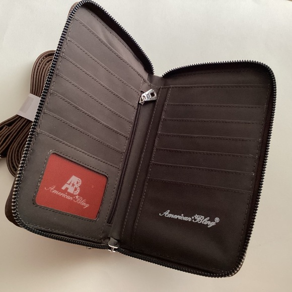 American Bling Crossbody Wallet & Phone Bag Aztec Rhinestone Stud Turquoise NWT - Picture 9 of 15